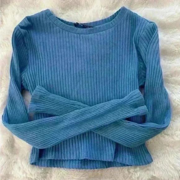 Zara Ribbed Blue Crop-Top Shirt Woman’s Small - Picture 2 of 6